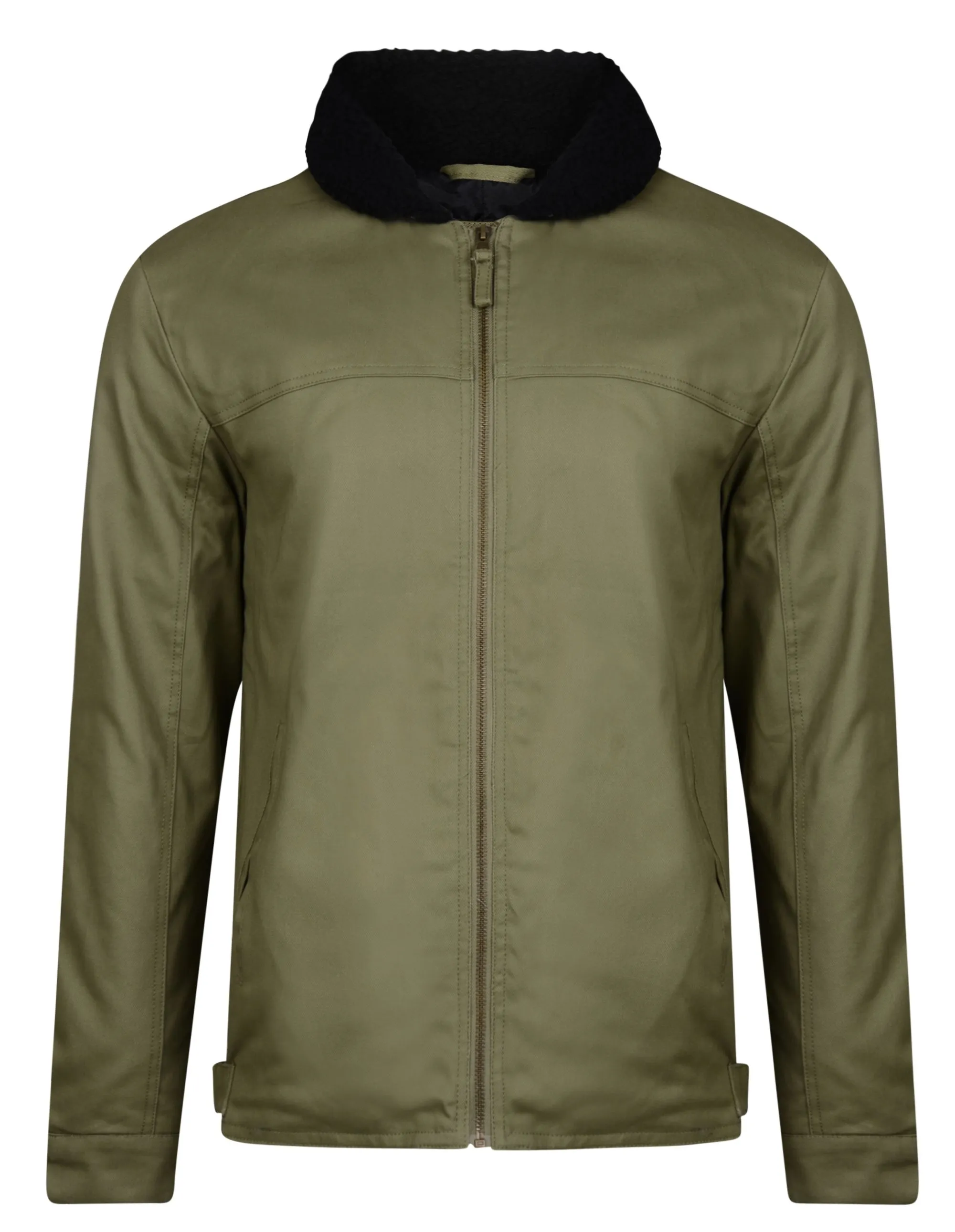 Ringspun Men's Hostrup Cotton Borg Collar Flight Jacket in Military Green