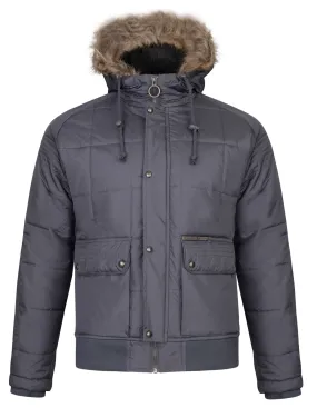 Ringspun Max Men's Short Padded Hooded Winter Jacket in Charcoal Grey