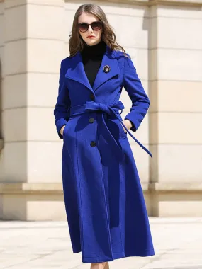 Royal Blue Wrap Coat with Sash | Winter Full Length Chic Coat