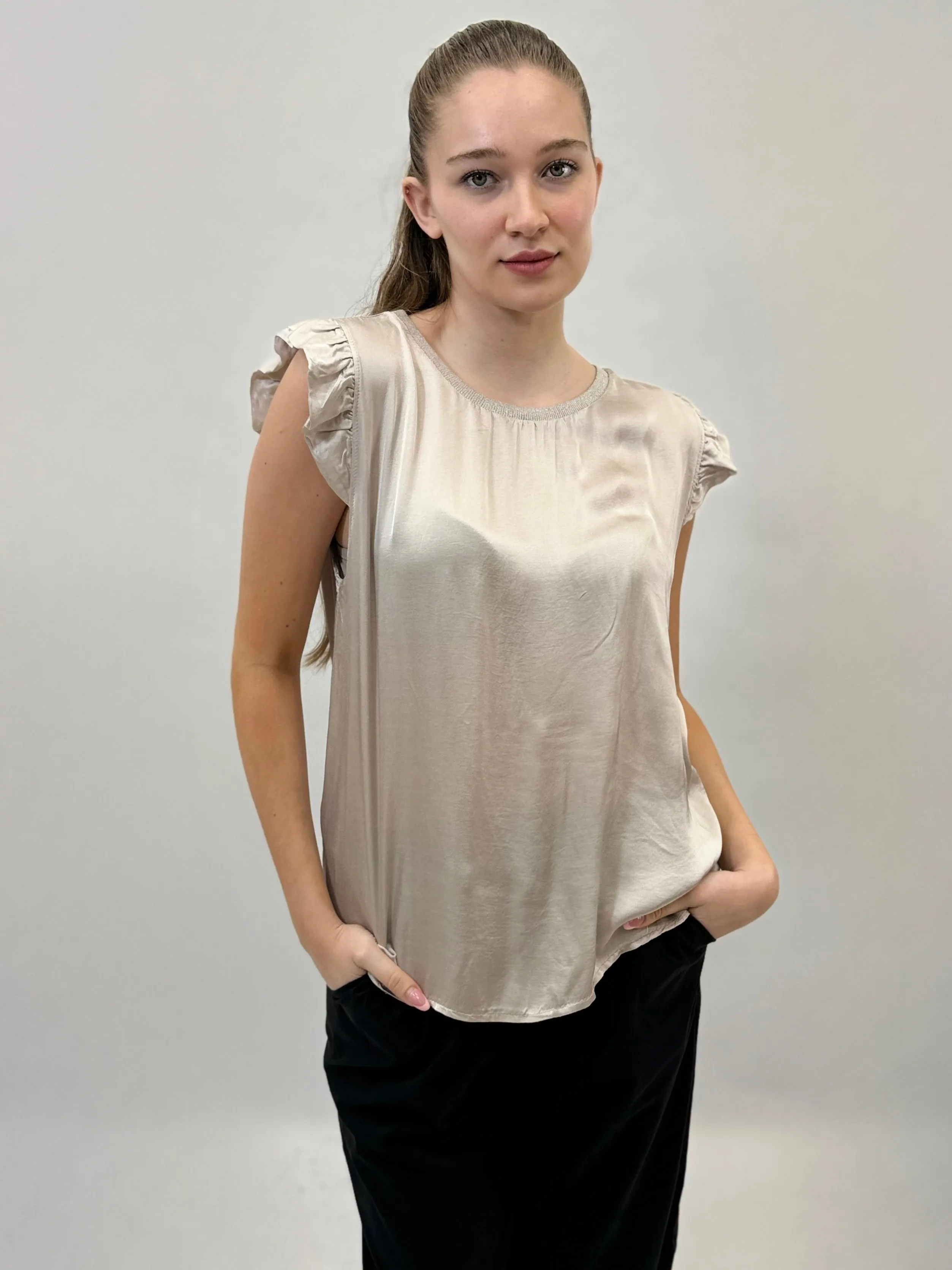 Satin blouse with ruffled sleeves