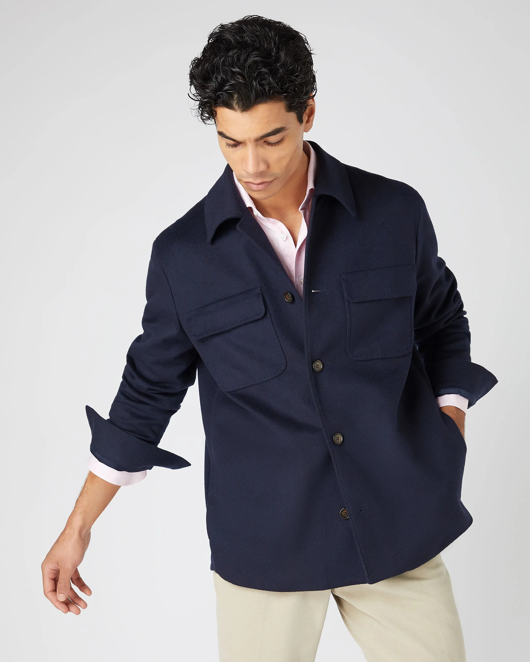 Scala Cashmere Men's Overshirt Navy Blue