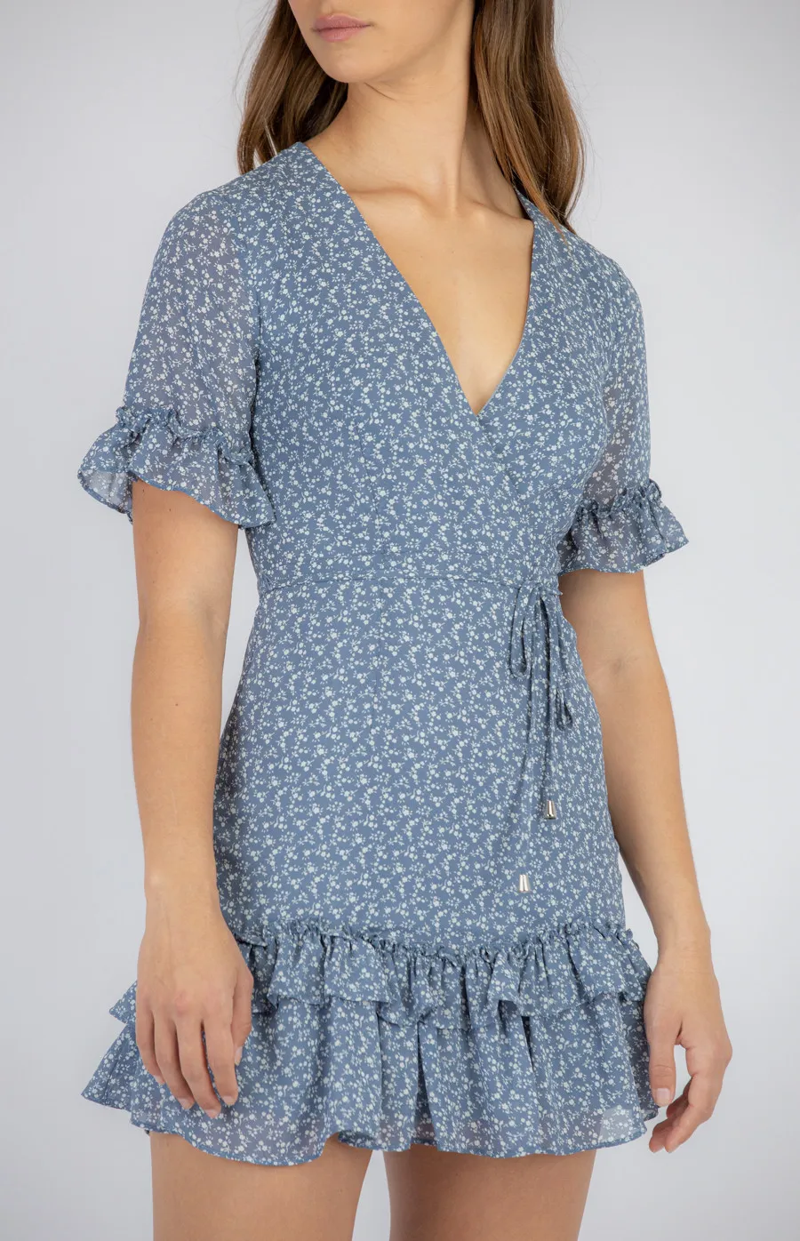 Short Sleeve Floral Dress with Ruffled Hem