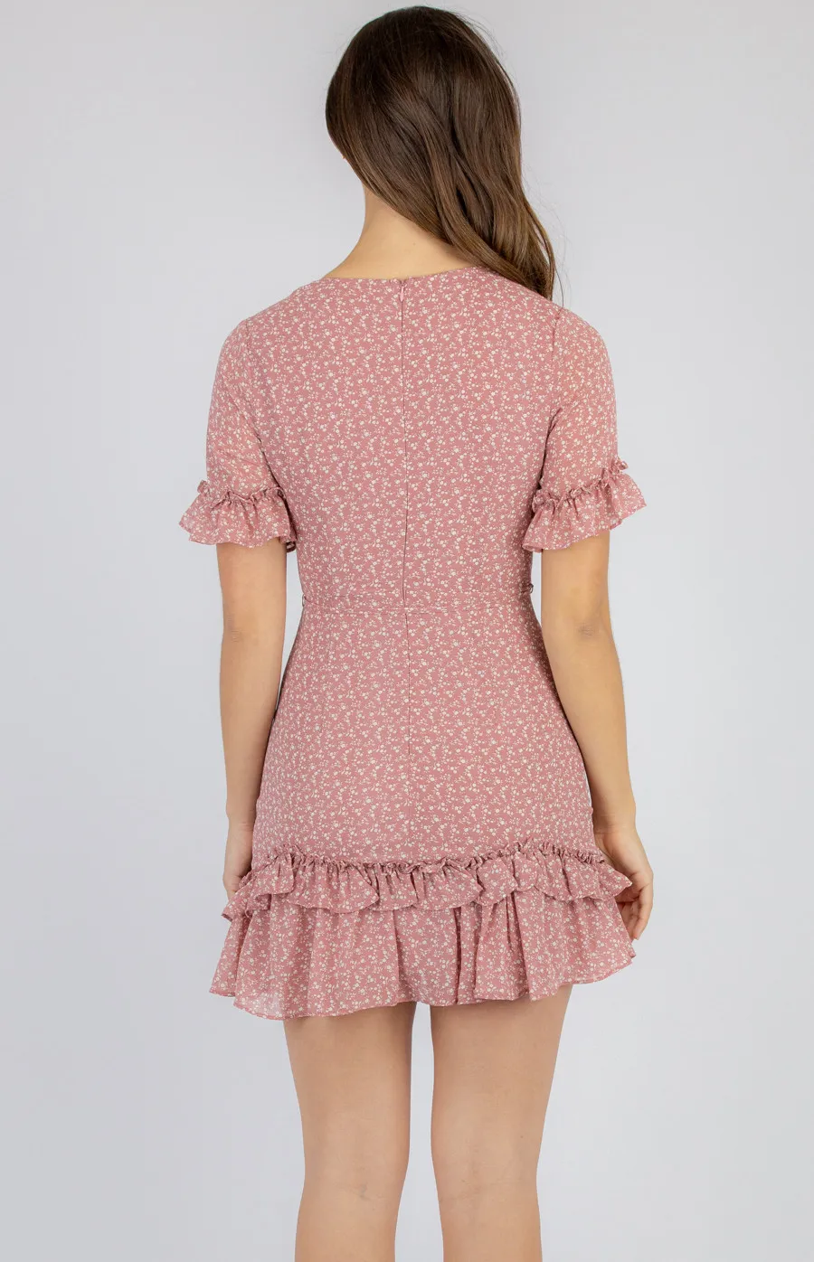 Short Sleeve Floral Dress with Ruffled Hem