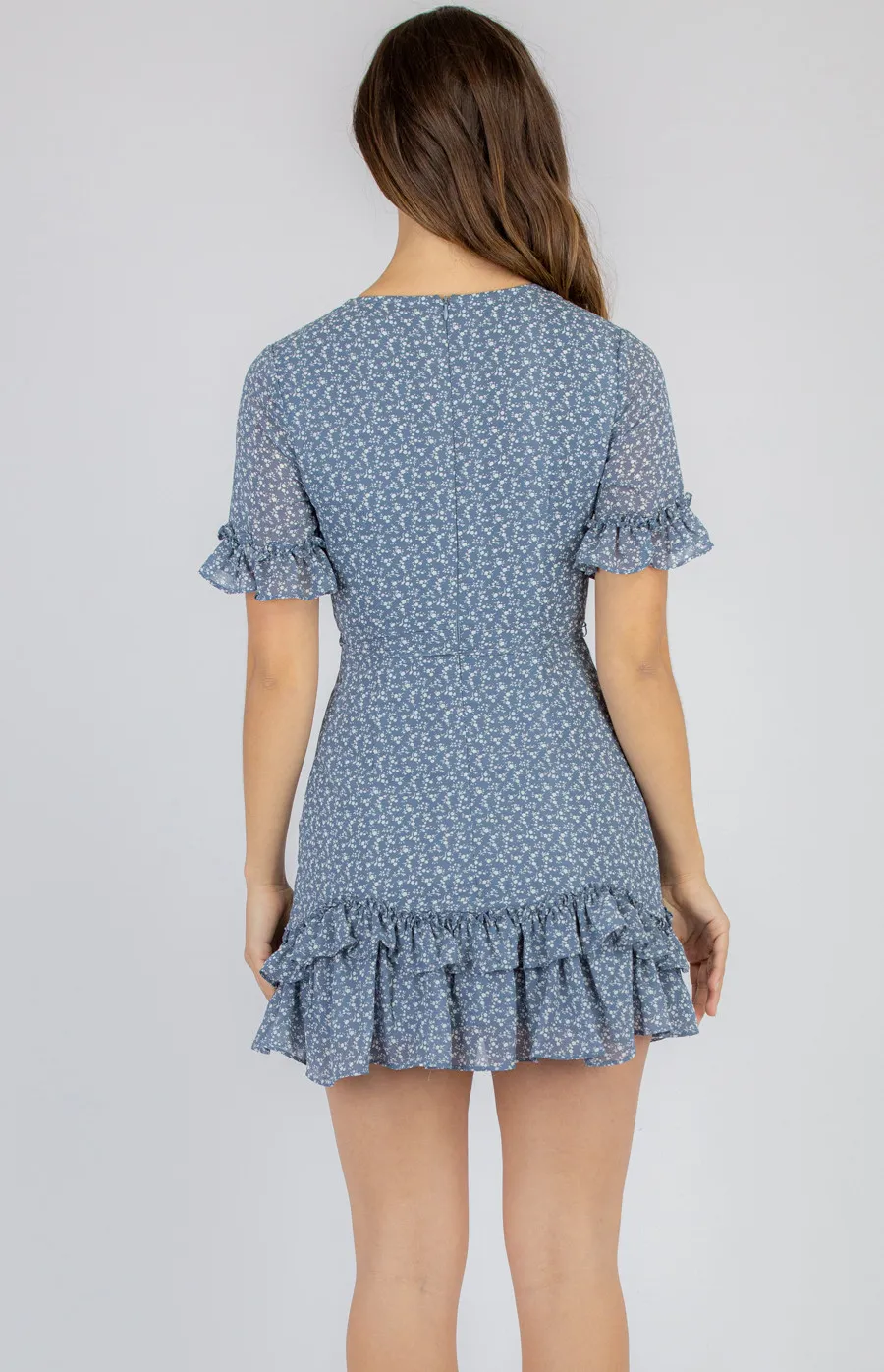 Short Sleeve Floral Dress with Ruffled Hem