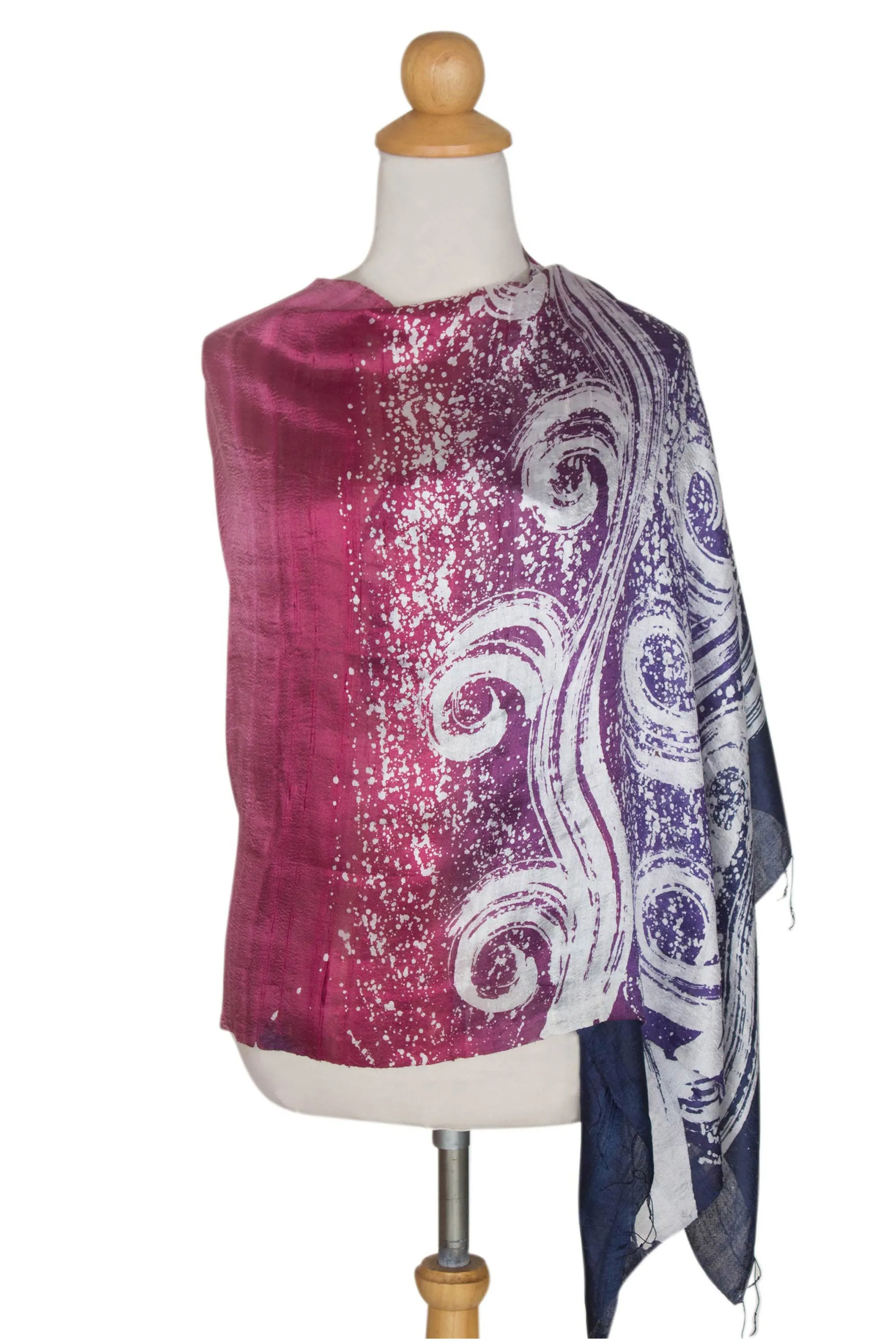 Silk Batik Shawl - Hand Painted Ocean Hyacinth