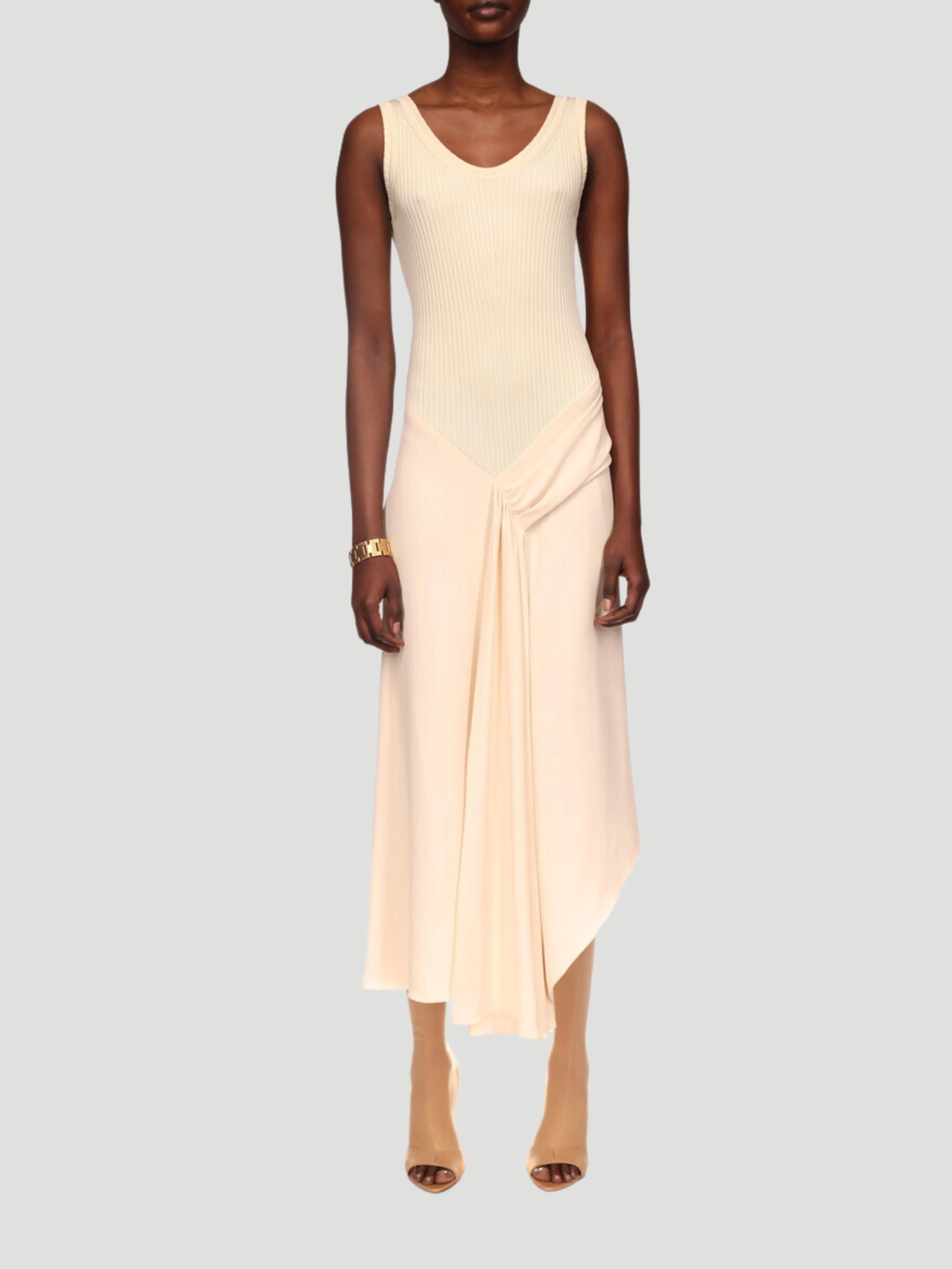 Sleeveless Tie Detail Cream Dress