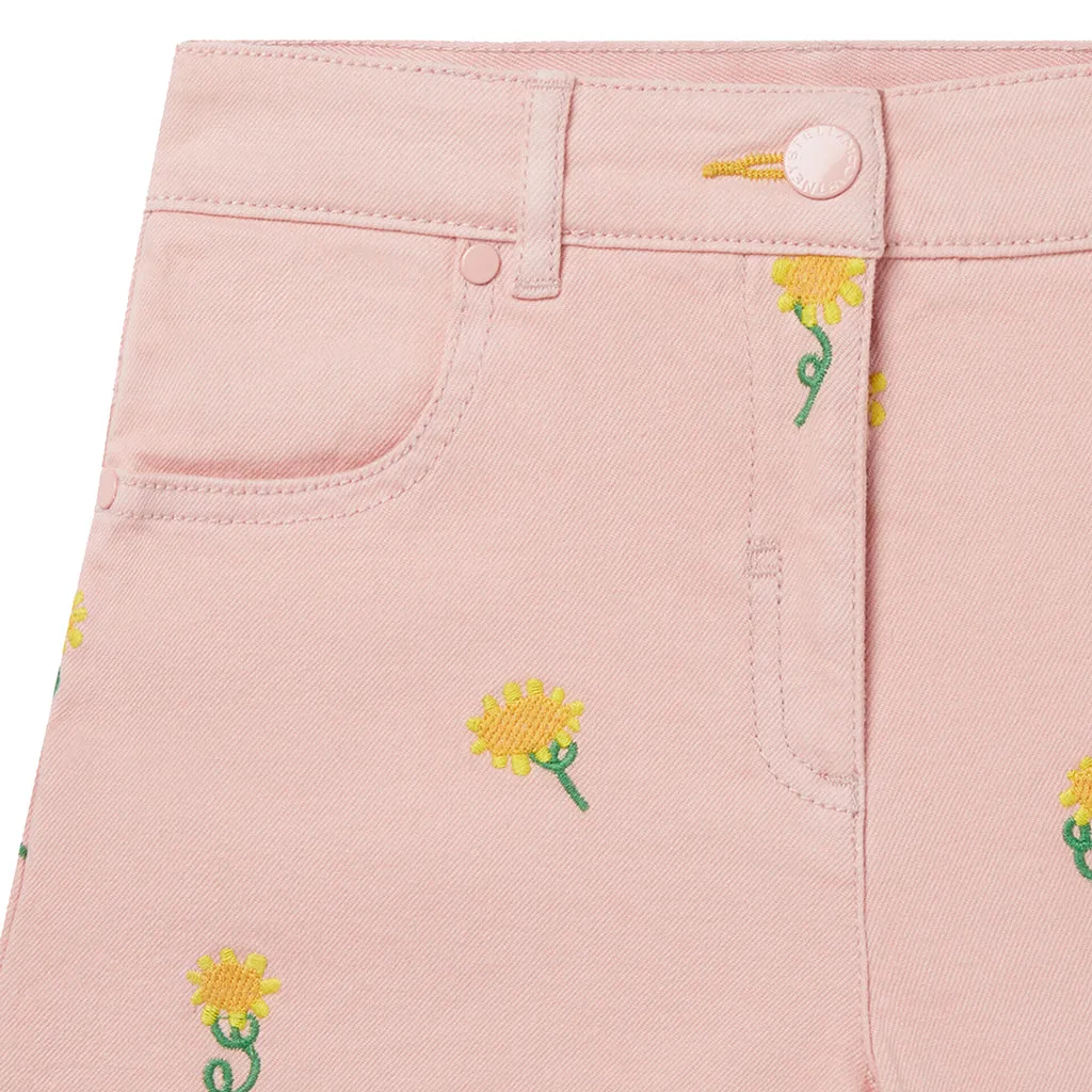 Stella McCartney Child Shorts Embroidered Sunflowers Pink