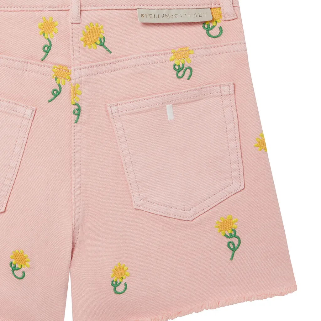 Stella McCartney Child Shorts Embroidered Sunflowers Pink