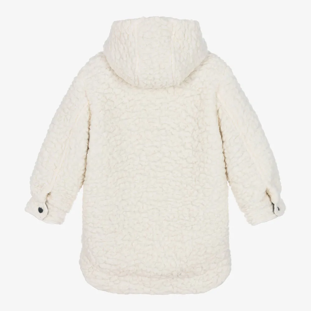 Teen Girls Ivory Hooded Fleece Coat - White Winter Jacket for Girls