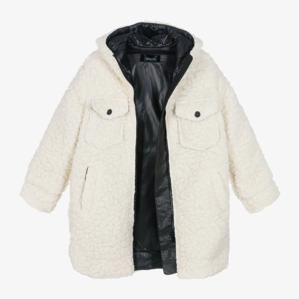 Teen Girls Ivory Hooded Fleece Coat - White Winter Jacket for Girls