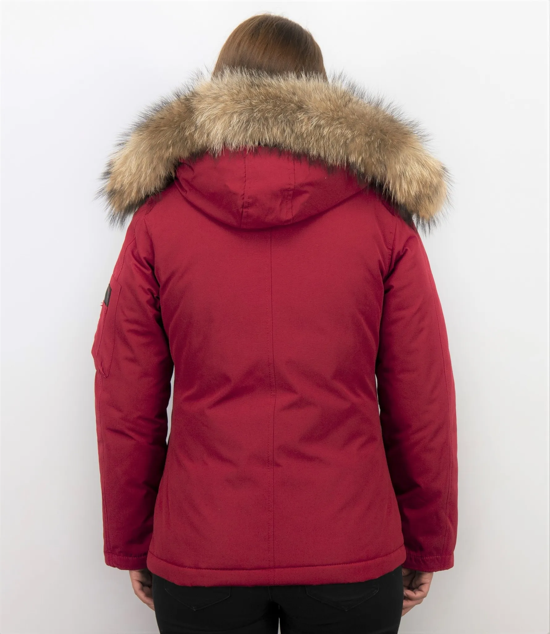 TheBrand Winter Coat Women's Short Red Fur Collar Parka Stitch Bag