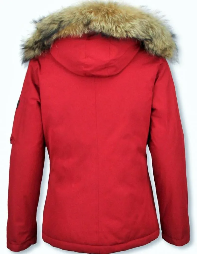 TheBrand Winter Coat Women's Short Red Fur Collar Parka Stitch Bag