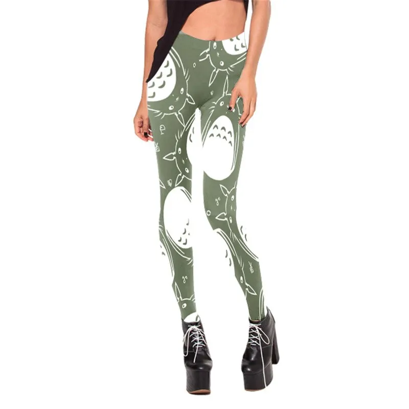 Totoro Design Green and White Leggings for Women with Neighbor Print