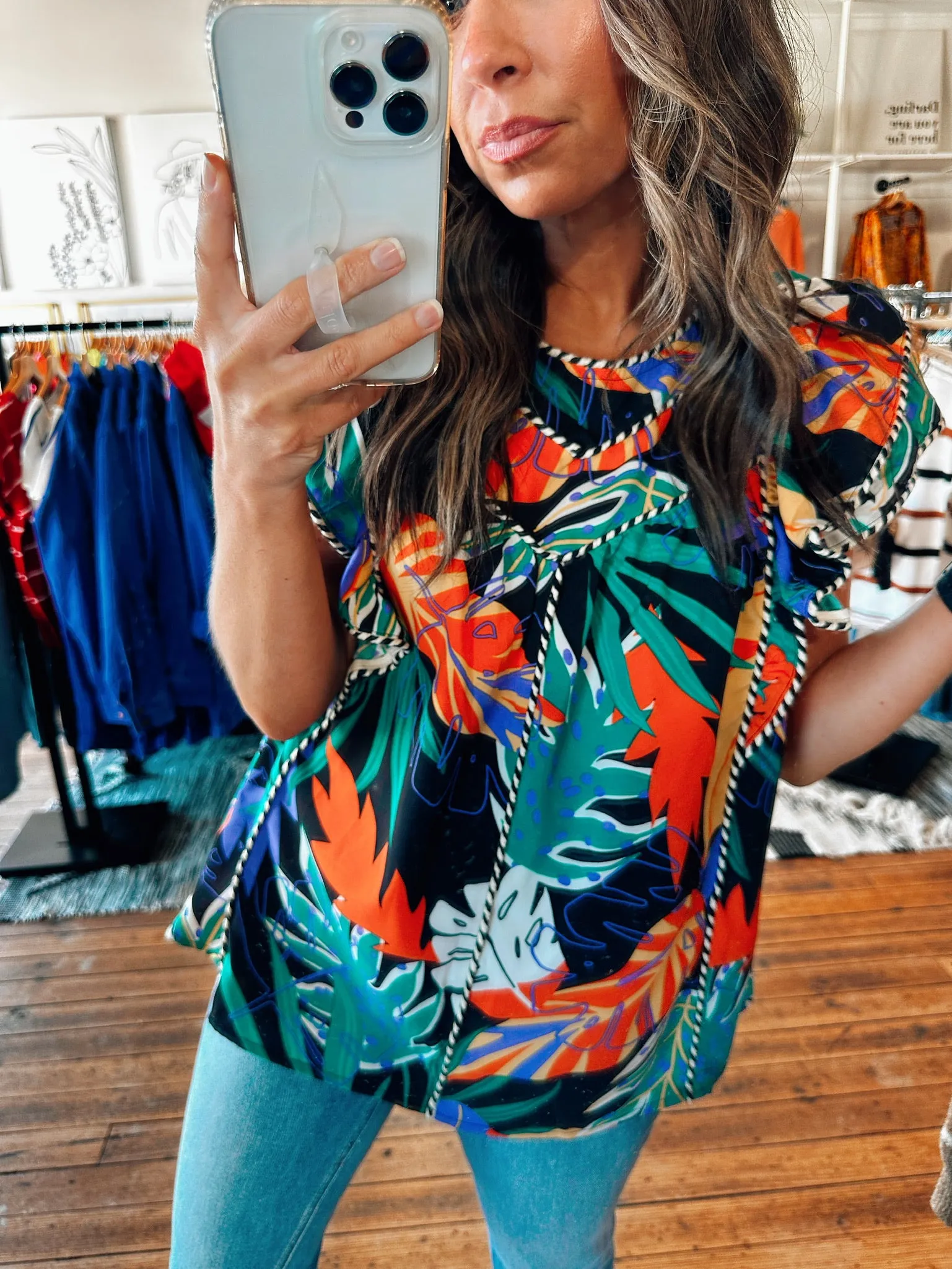 Tropical Black Cap Sleeve Blouse