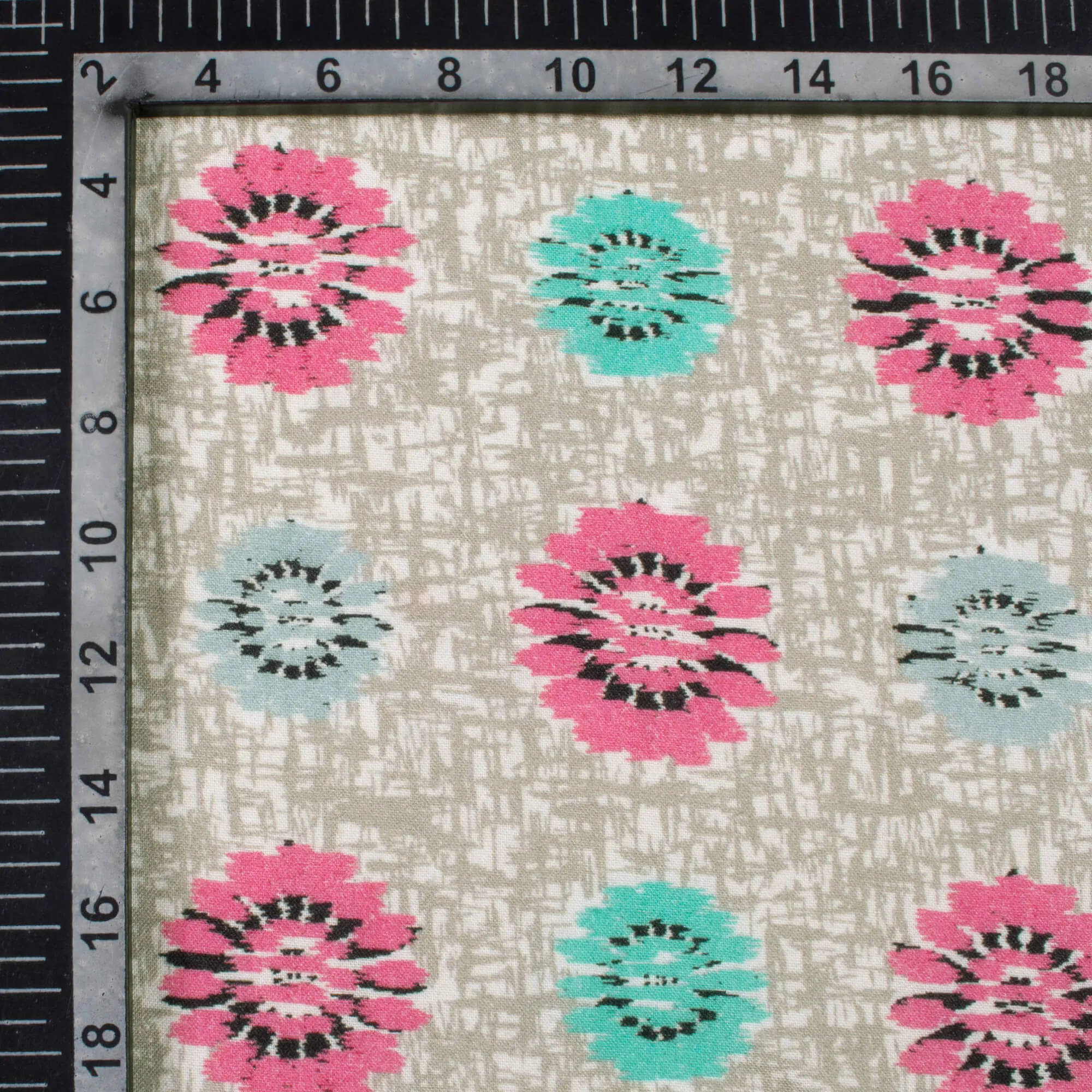 Trout Grey Taffy Pink Geometric Pattern Digital Print Viscose Rayon Fabric - 58 Width