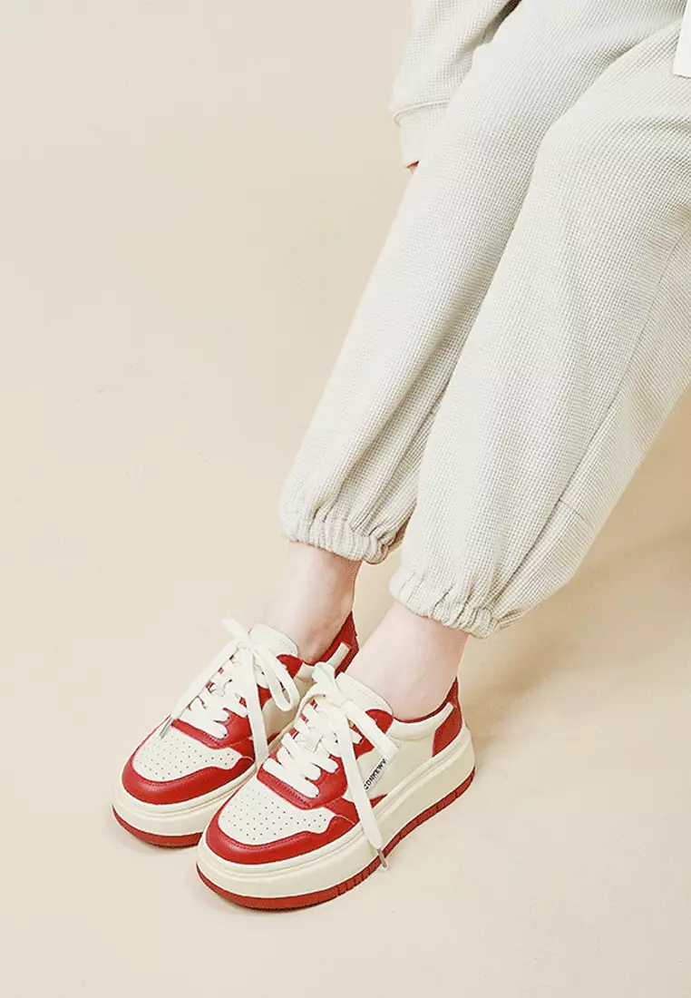 VANSA Color Block Cow Leather Platform Sneakers by Twenty Eight Shoes