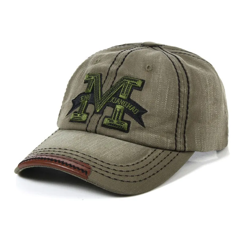 Adjustable Snapback Baseball Cap with Metallic M Letter Print for Summer