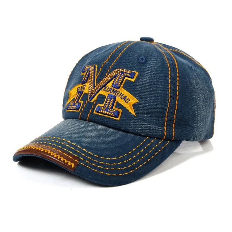 Adjustable Snapback Baseball Cap with Metallic M Letter Print for Summer