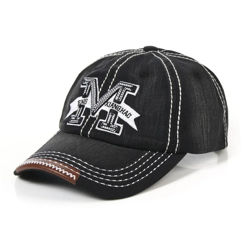 Adjustable Snapback Baseball Cap with Metallic M Letter Print for Summer