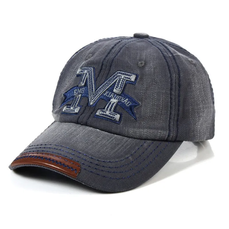 Adjustable Snapback Baseball Cap with Metallic M Letter Print for Summer