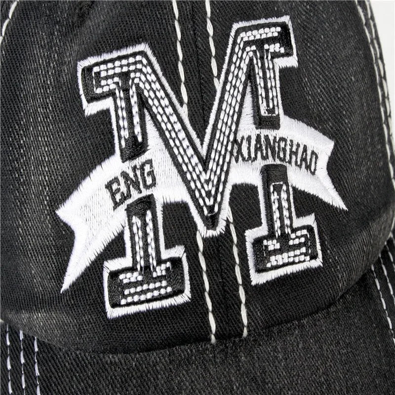 Adjustable Snapback Baseball Cap with Metallic M Letter Print for Summer