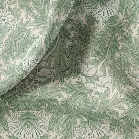 Vintage Green Tulip Print Linen Fabric for Bedding, Curtains, Clothing - By The Yard or Meter - Upholstery Weight - Beautiful Re