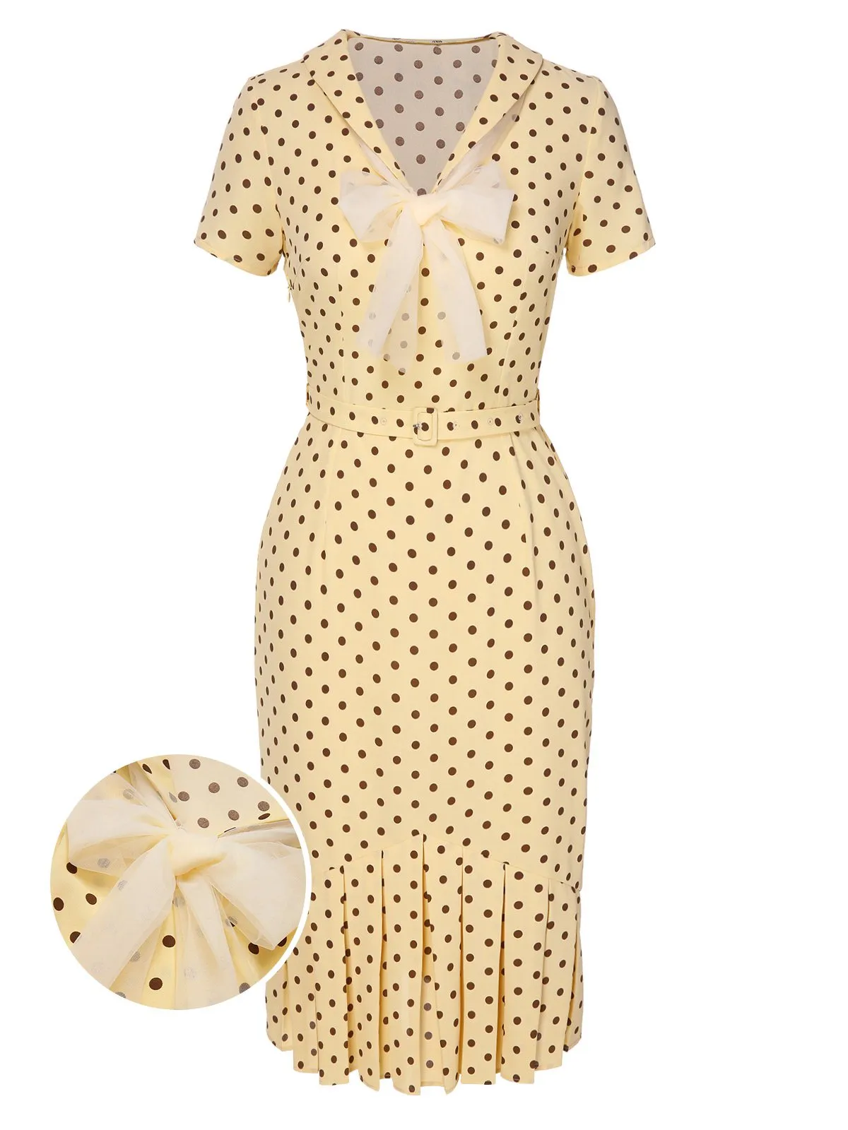 Vintage Yellow Polka Dot Dress from the 1940s with Pleats - On Sale Now