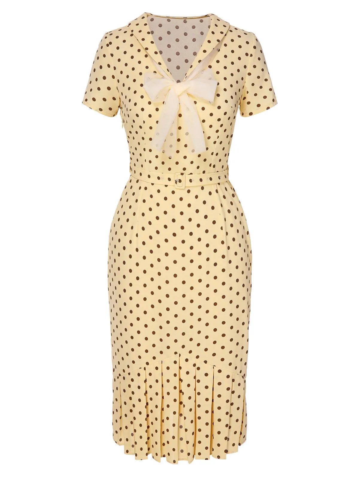 Vintage Yellow Polka Dot Dress from the 1940s with Pleats - On Sale Now