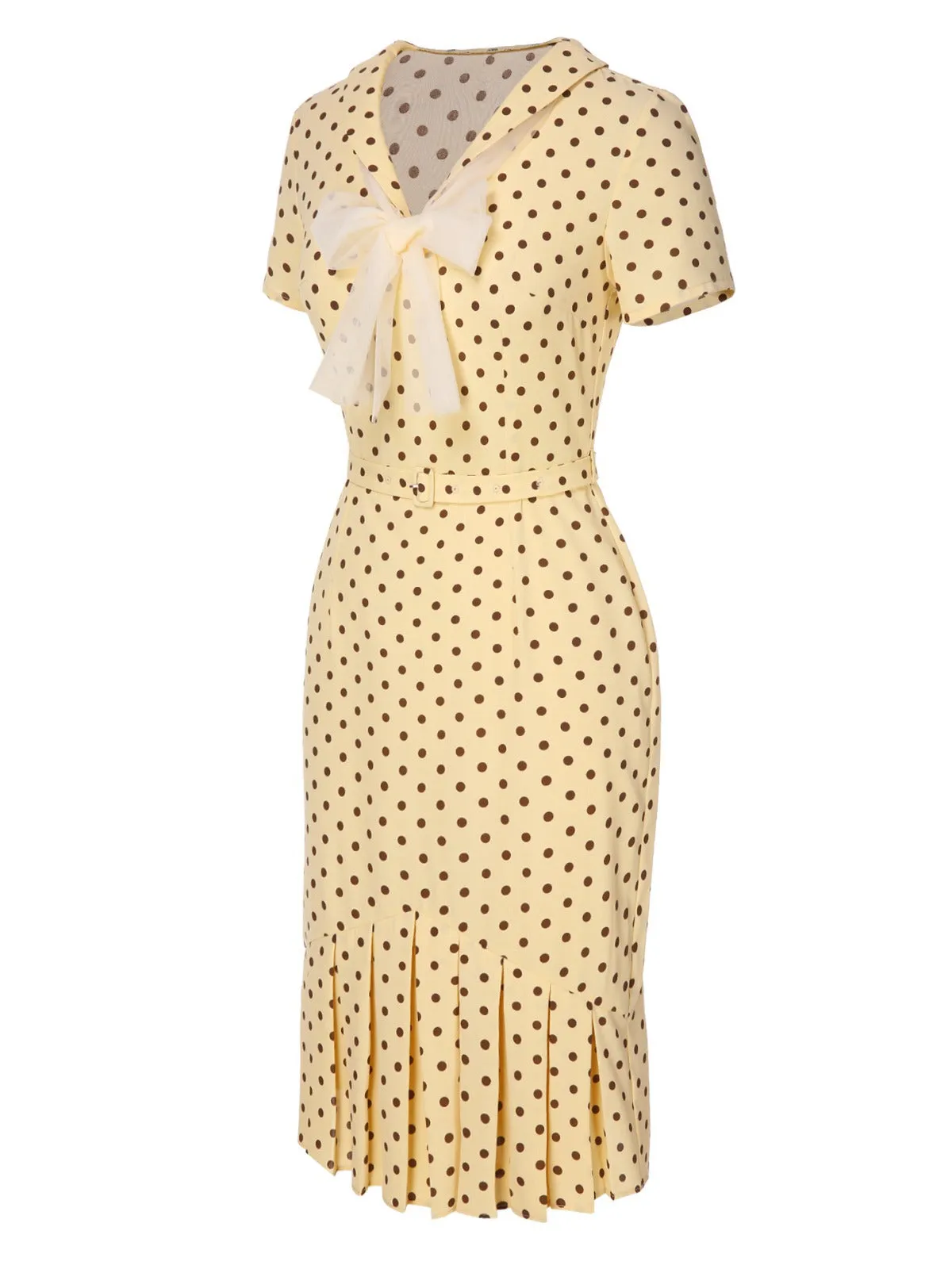 Vintage Yellow Polka Dot Dress from the 1940s with Pleats - On Sale Now