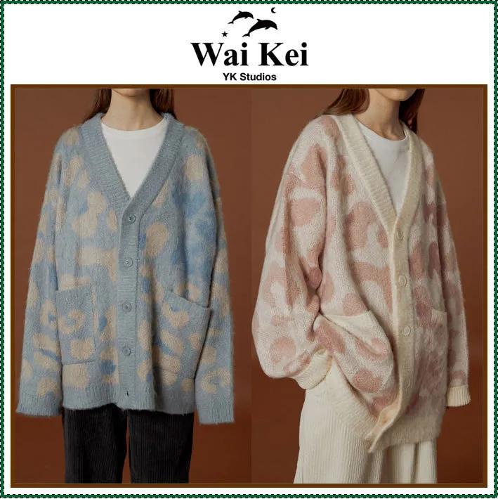 Wai Kei Leopard Patterns Street Style Long Sleeves Logo Cardigans: Shop Now