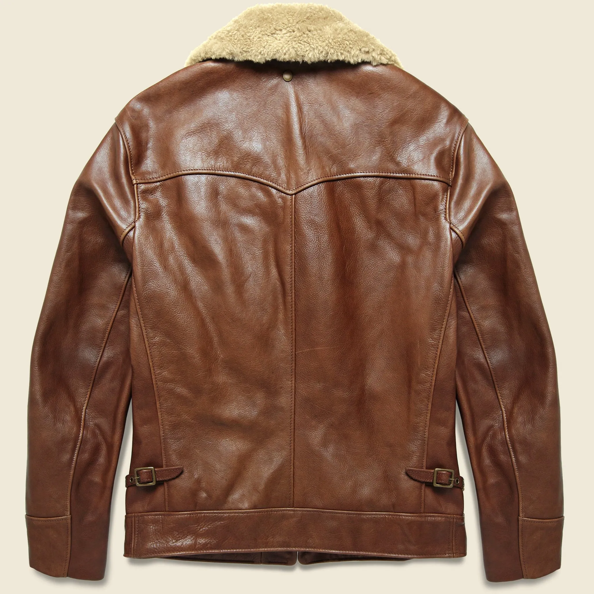 Waxed Vintage Leather Motorcycle Jacket - Brown.