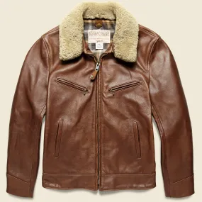 Waxed Vintage Leather Motorcycle Jacket - Brown.