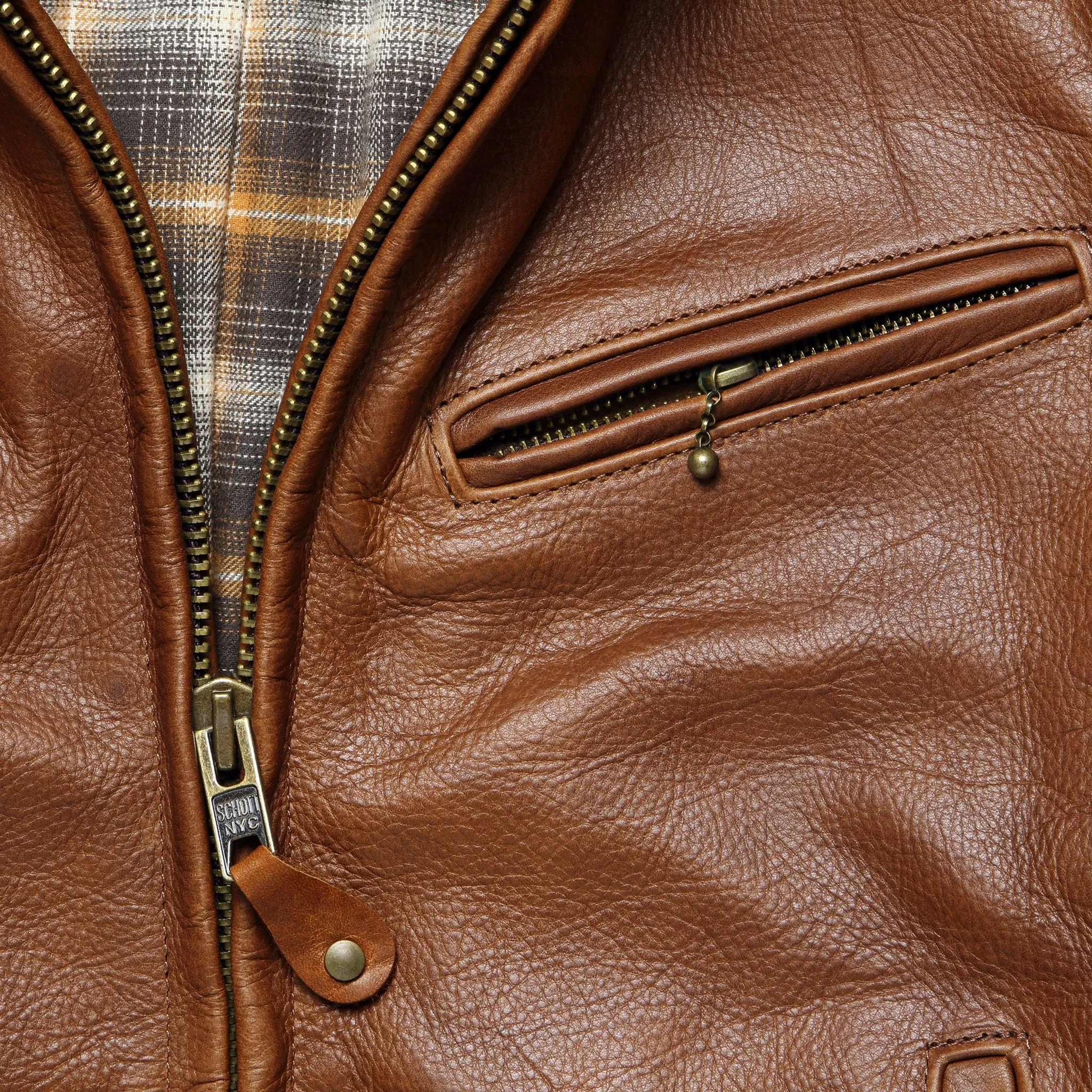 Waxed Vintage Leather Motorcycle Jacket - Brown.