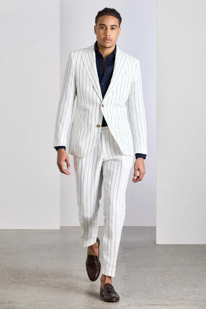 White and Navy Pinstripe Linen Greyson Suit