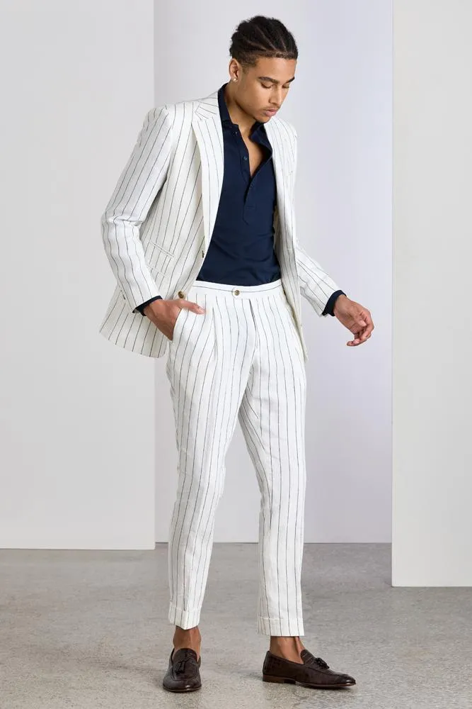 White and Navy Pinstripe Linen Greyson Suit