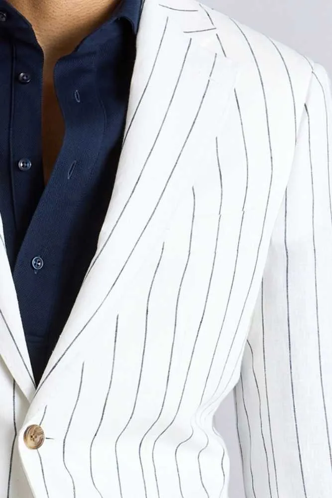 White and Navy Pinstripe Linen Greyson Suit