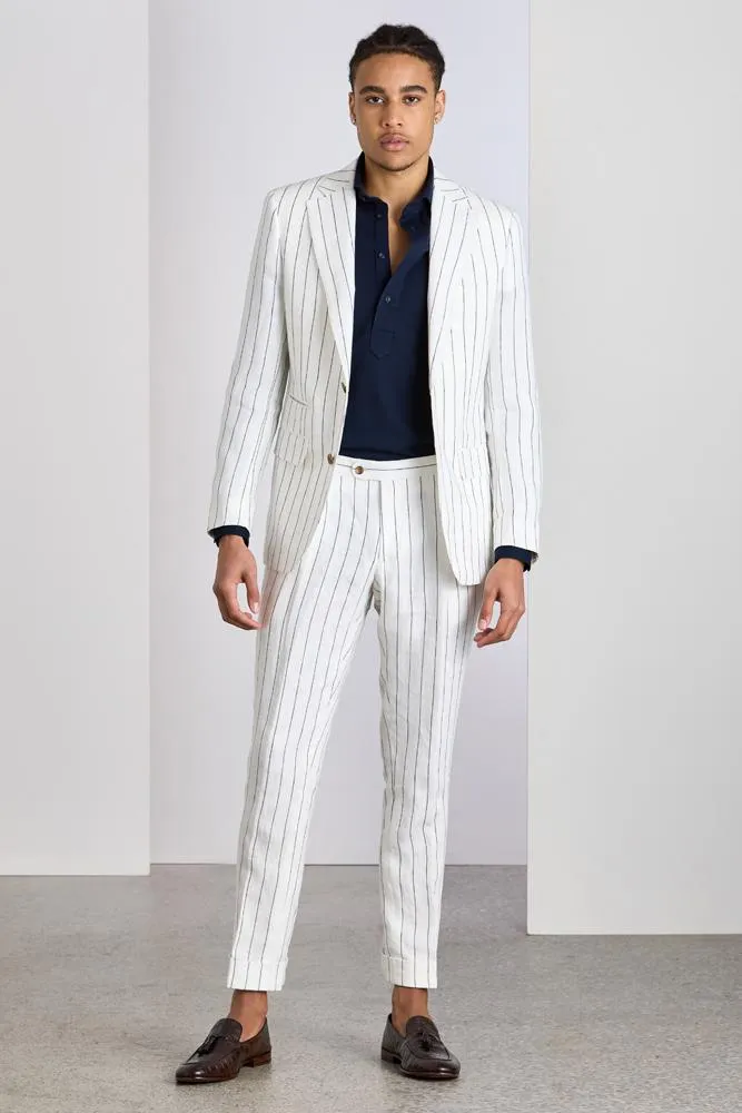 White and Navy Pinstripe Linen Greyson Suit