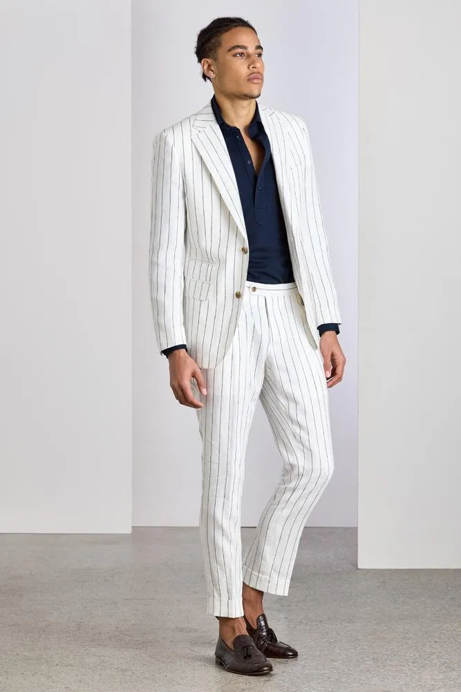 White and Navy Pinstripe Linen Greyson Suit