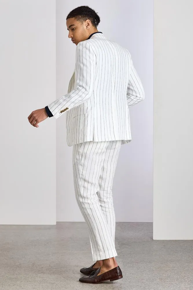 White and Navy Pinstripe Linen Greyson Suit