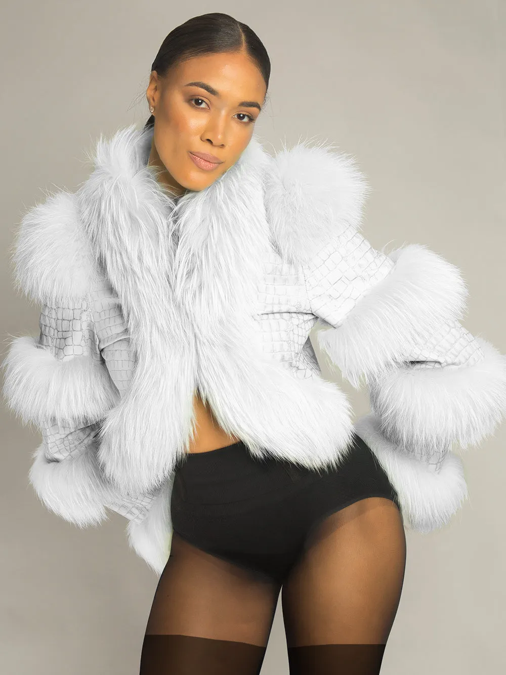 White Leather Jacket with Fur Trim by LITALY