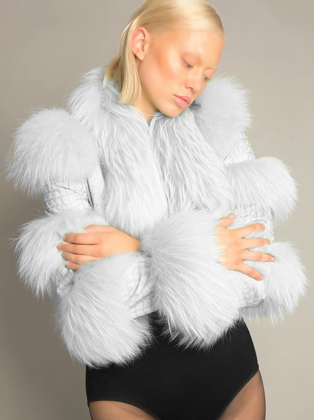 White Leather Jacket with Fur Trim by LITALY