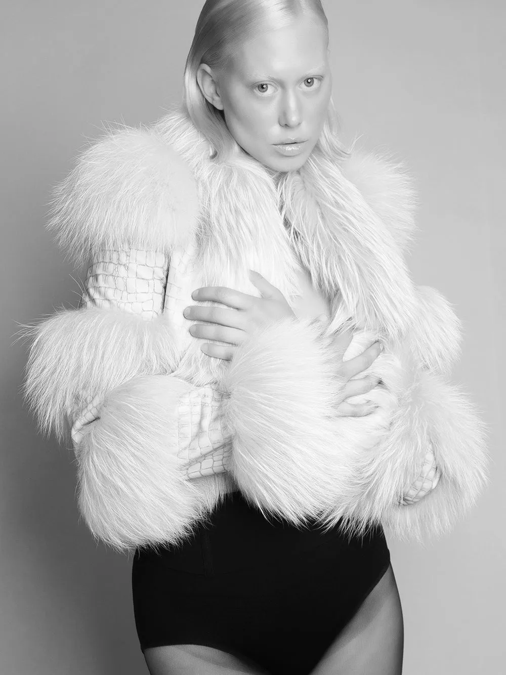 White Leather Jacket with Fur Trim by LITALY