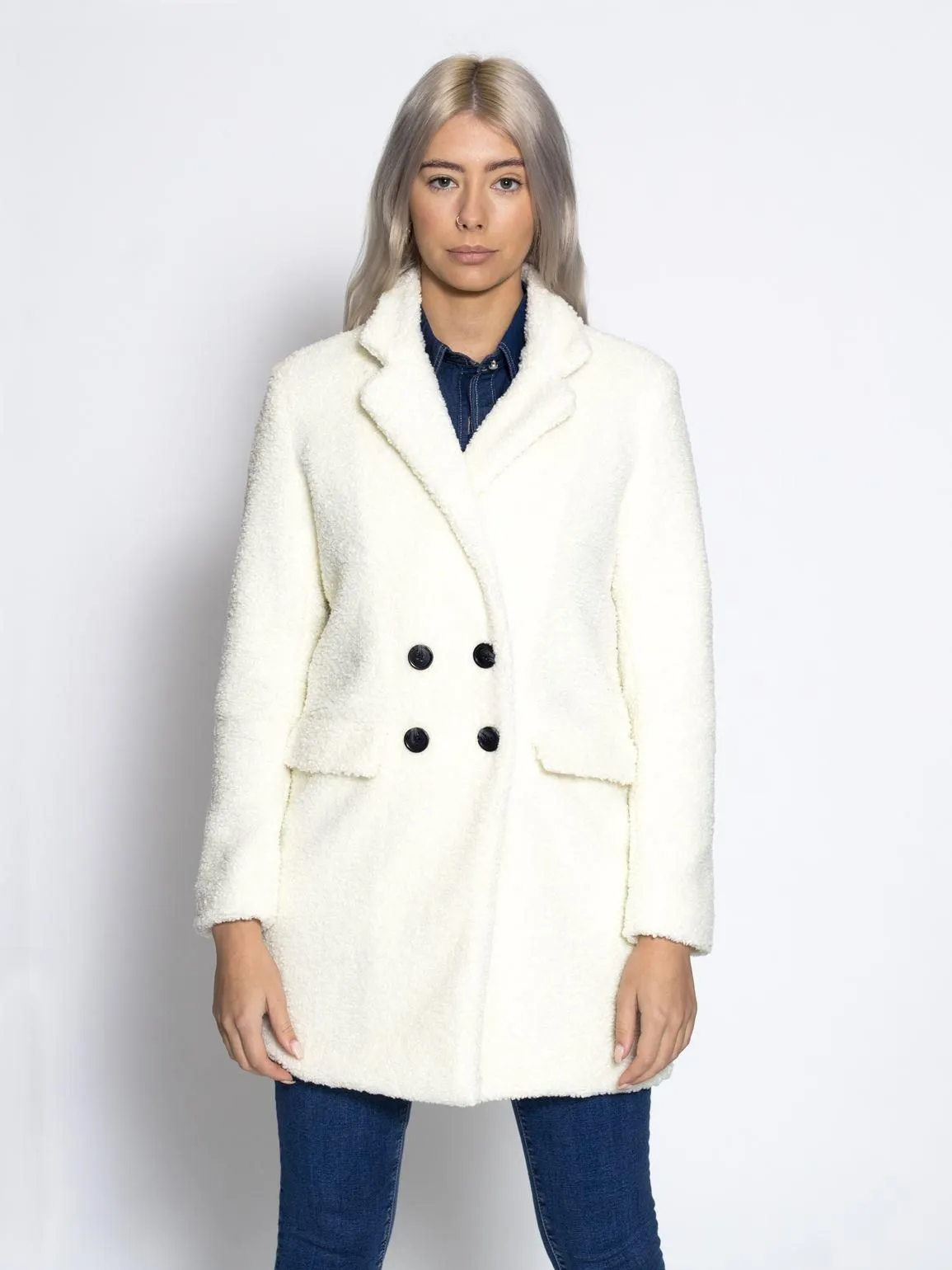 Women's Faux Fur Teddy Coat in Cream and Black, UK Sizes 8 to 16