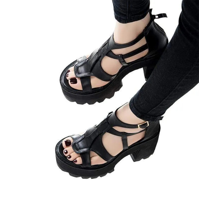 Women's Gothic Punk Cutout Buckles Platform Sandals