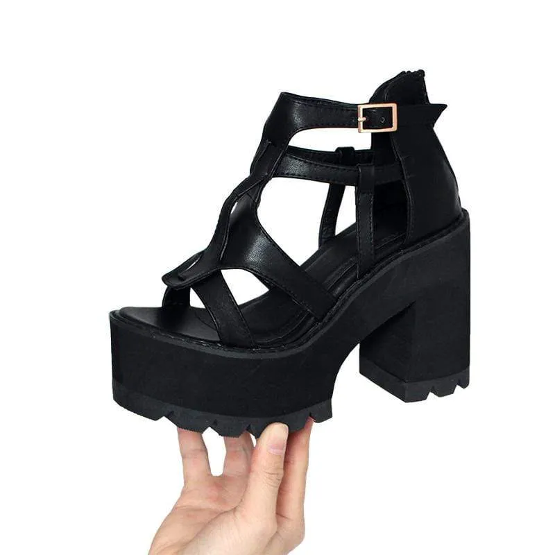 Women's Gothic Punk Cutout Buckles Platform Sandals