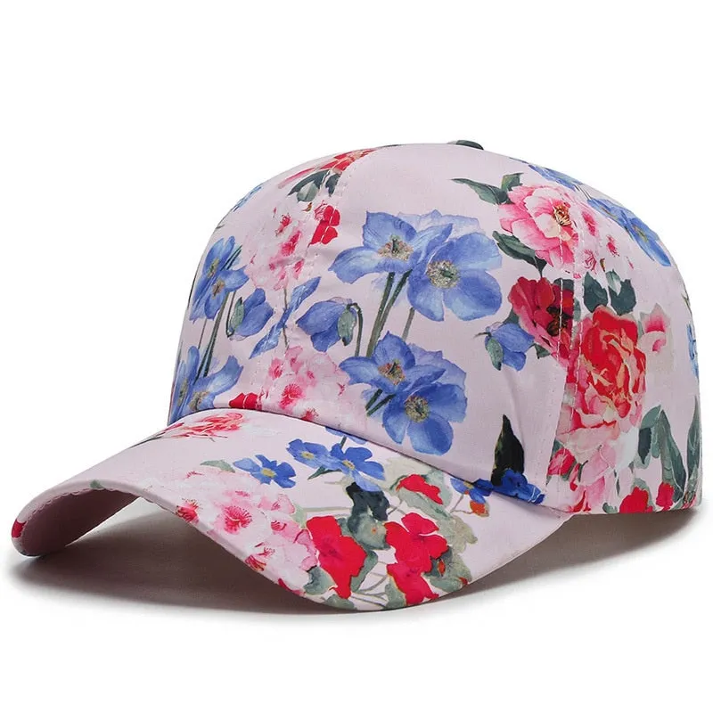 Rose Floral Print Embroidered Sport Baseball Cap for Women's Hip Hop Fashion