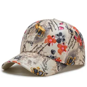 Rose Floral Print Embroidered Sport Baseball Cap for Women's Hip Hop Fashion