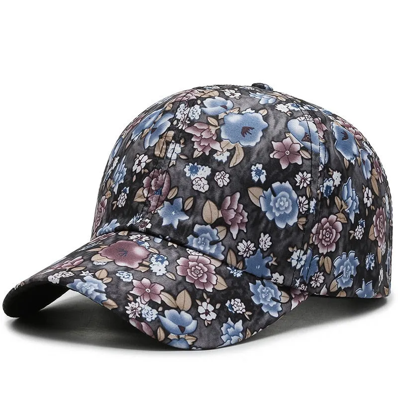 Rose Floral Print Embroidered Sport Baseball Cap for Women's Hip Hop Fashion