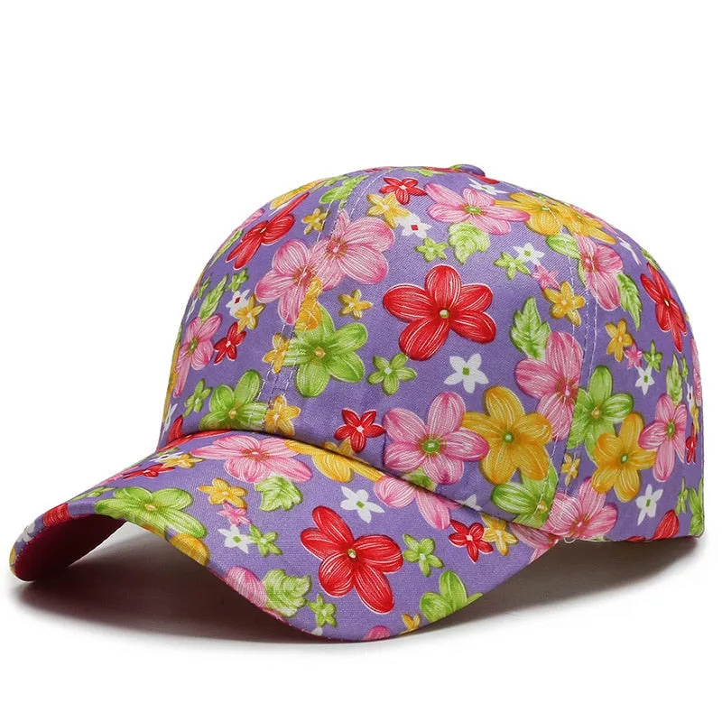 Rose Floral Print Embroidered Sport Baseball Cap for Women's Hip Hop Fashion