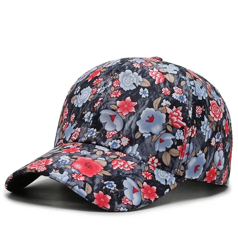 Rose Floral Print Embroidered Sport Baseball Cap for Women's Hip Hop Fashion